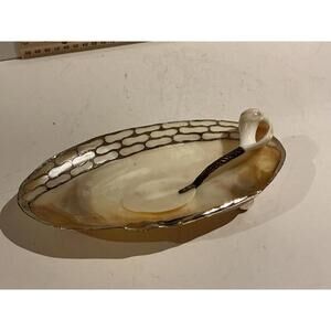 Silver and Shell Caviar Dish w/Brass Spoon Handle and Feet RARE